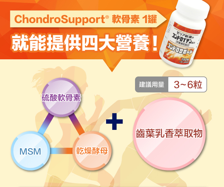 ZERIA新藥 ChondroSupport®軟骨素，四大營養，硫酸軟骨素，MSM，乾燥酵母，齒葉乳香萃取物